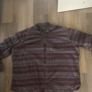Eddie Bauer Men's Striped Button-Down Shirt in Burgundy and Gray